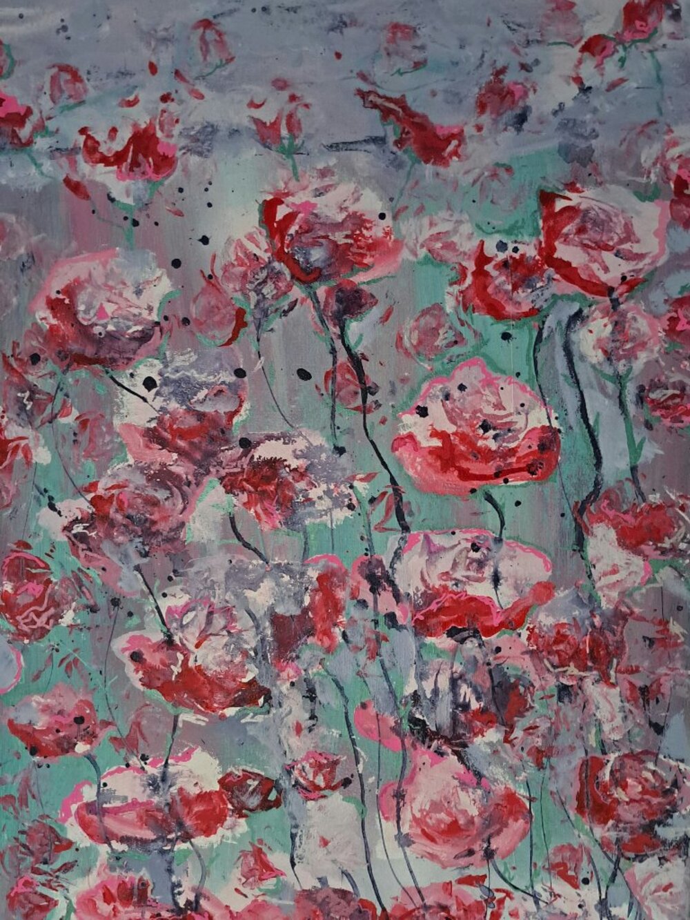 ABSTRACT ORIGINAL PAINTING 18X24 PEONIES